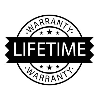 Beyaz arkaplanda yaşam süresi garanti damgası, düz stil, imza, etiket, çıkartma. Vektör illüstrasyonu.