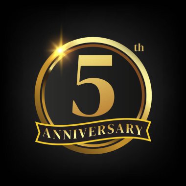 Altıncı yıl dönümü logosu, Laurel Çelengi ve Altın Kurdele Vektör İllüstrasyonu