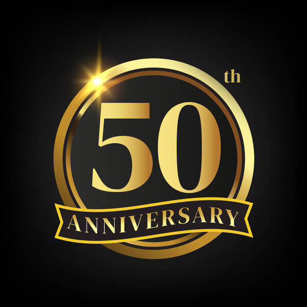 50th golden anniversary logo,with Laurel Wreath and gold ribbon Vector Illustration