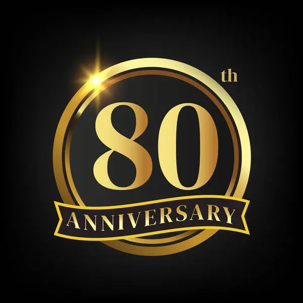 ローレルリースとゴールドリボンベクトルイラスト付き80周年記念ロゴ — ストックベクタ