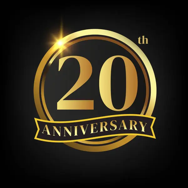 Logotipo Del Vigésimo Aniversario Oro Con Corona Laurel Cinta Dorada Vector de stock