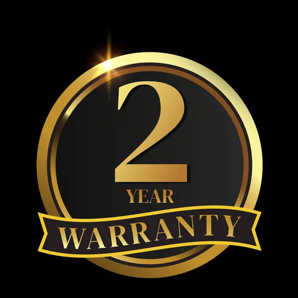 2Year Warranty Logo Golden Shield Golden Ribbon Vector Illustration Ilustración de stock
