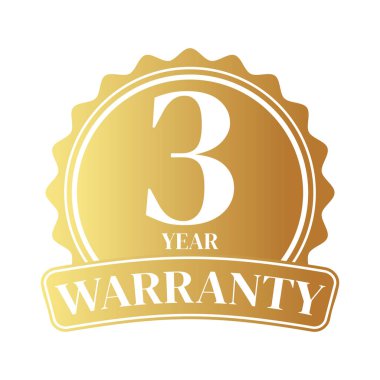 Altın kalkanlı ve altın kurdeleli 3 yıllık garanti logosu. Vektör illüstrasyonu. 