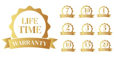 Altın garanti logosu, vektör altın garanti numarası. 7, 30, 3, 1, 2, 6, 5, 20,10, yaşam süresi, logo tasarımı. vektör illüstrasyonu