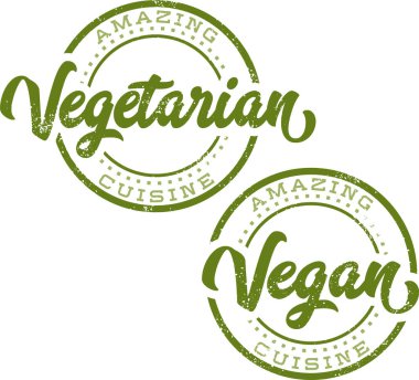 Vejetaryen ve vejetaryen gıda ürünleri pulları.