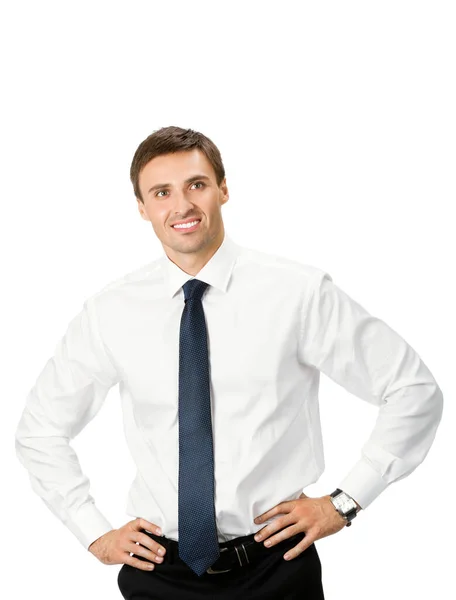 Retrato Jovem Feliz Sorridente Homem Negócios Isolado Sobre Fundo Branco — Fotografia de Stock