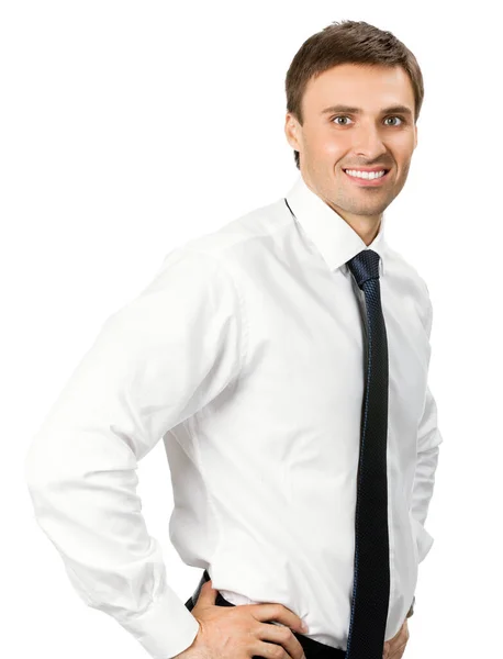 Портрет Молодого Счастливого Улыбающегося Бизнесмена Изолированного Белом Фоне — стоковое фото