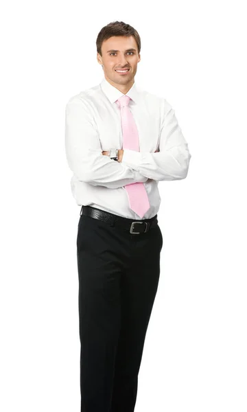 Full Body Portrait Young Happy Smiling Cheerful Business Man White — Stock Photo, Image