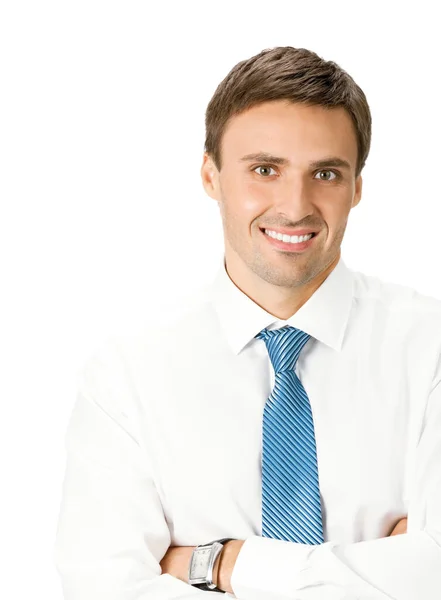 幸せな笑顔若いビジネスマン 白い背景で隔離の肖像画 — ストック写真
