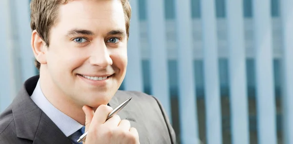 Portrait Happy Smiling Cheerful Business Man Office Provide Maximum Quality — Stock Photo, Image