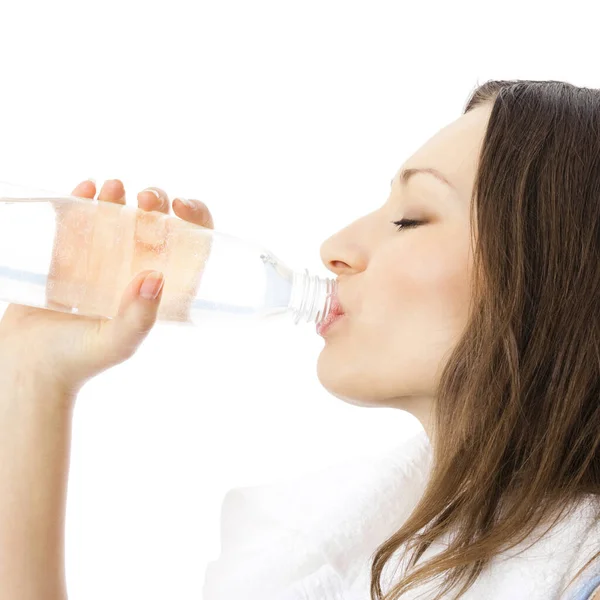 Happy Smiling Young Woman Fitness Wear Bottle Water Isolated White — Stock Photo, Image
