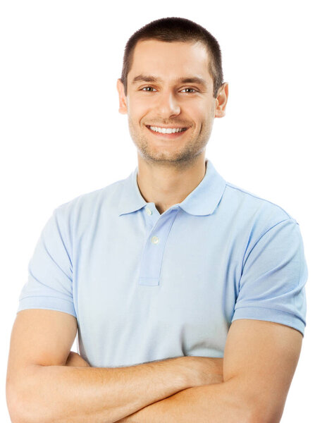 Cheerful young man, isolated over white background