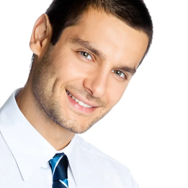 Портрет Молодого Счастливого Улыбающегося Бизнесмена Изолированного Белом Фоне — стоковое фото