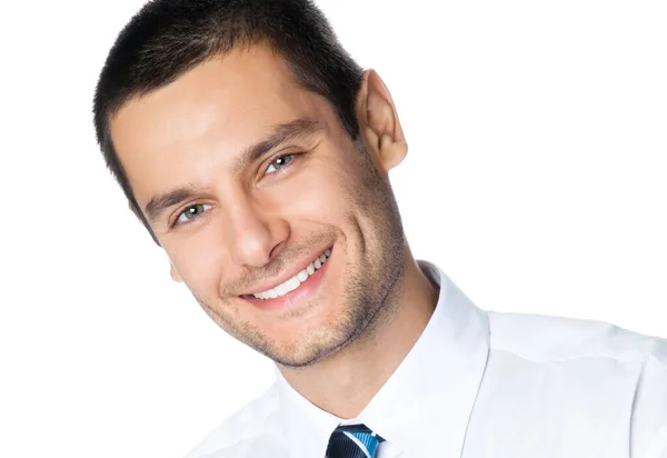 Genç Mutlu Adamının Portresi Beyaz Arka Planda Izole Edilmiş — Stok fotoğraf