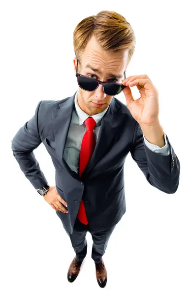 You Seriously Full Body Portrait Funny Skeptic Young Businessman Black — Stock Photo, Image