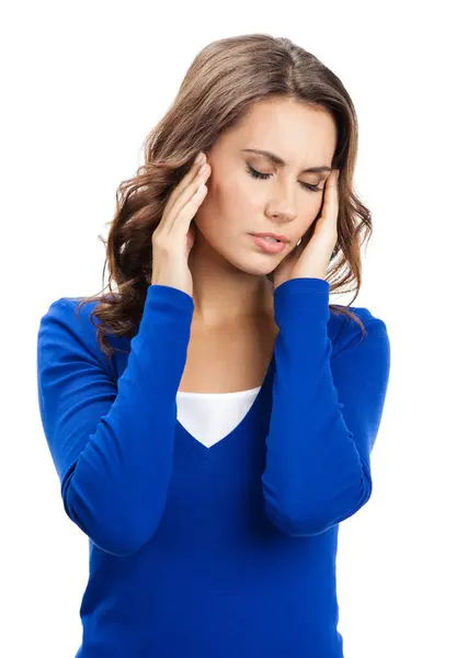 Thinking Tired Ill Headache Young Woman Isolated White Background — Stock Photo, Image