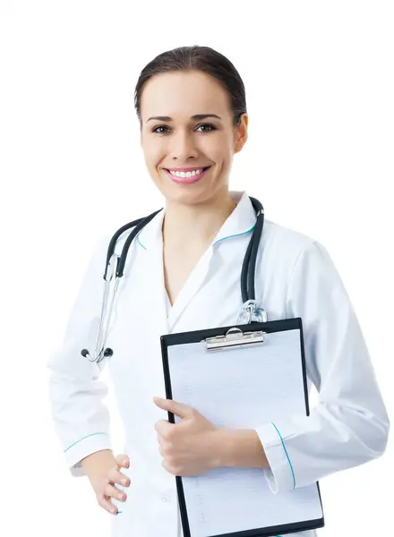 Portrait Happy Smiling Female Young Doctor Nurse Clipboard Isolated White Royalty Free Stock Photos