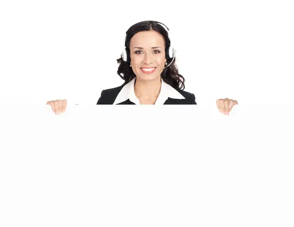 Glücklich Lächelnd Schöner Support Telefonist Headset Isoliert Vor Weißem Hintergrund — Stockfoto