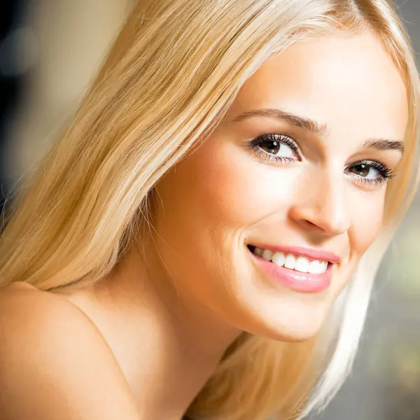 Portrait Smiling Young Beautiful Blond Woman Indoors Royalty Free Stock Photos