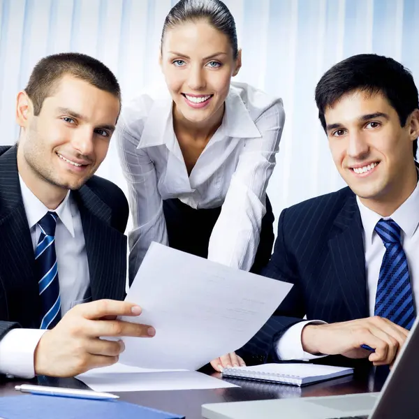 Three Businesspeople Working Document Office — Stock Photo, Image