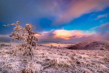 Dağ güneşli kış manzarası