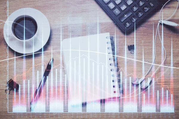Multi Exposure Forex Chart Drawing Work Table Top Veiw Concept — Stock Photo, Image