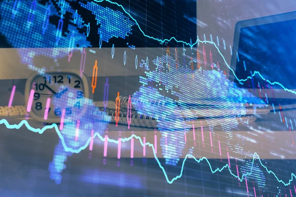 Forex Marknaden Grafhologram Och Persondator Bakgrunden Multiexponering Begreppet Investering — Stockfoto
