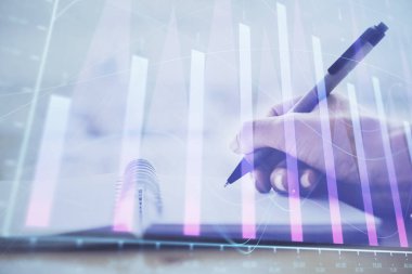 El notları arka plan alarak Forex grafik. Araştırma kavramı. Çoklu pozlama