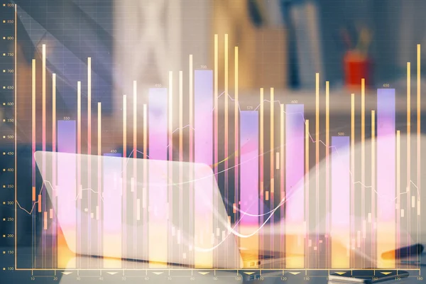 Forex Marknaden Grafhologram Och Persondator Bakgrunden Multiexponering Begreppet Investering — Stockfoto