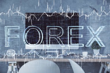 Finansal grafik çizimi ve ofis içi arka planının çoklu pozu. Pazar analizi kavramı.