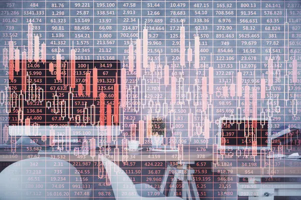 Finansal grafik çizimi ve ofis içi arka planının çoklu pozu. Pazar analizi kavramı.