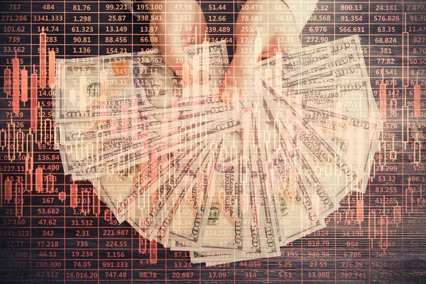 Multi Esposizione Del Grafico Finanziario Che Disegna Ologramma Fatture Dei — Foto Stock