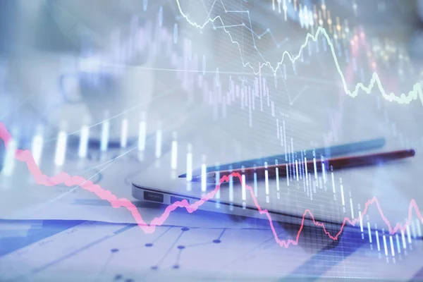 Forex Grafhologram Bord Med Datorbakgrund Dubbel Exponering Begreppet Finansiella Marknader — Stockfoto