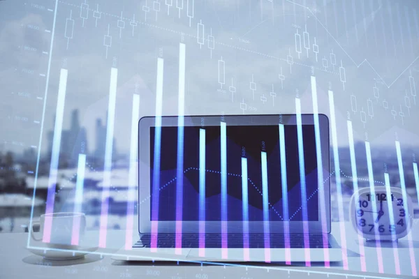 Forex Graph Hologram Table Computer Background Multi Exposure Concept Financial — Stock Photo, Image