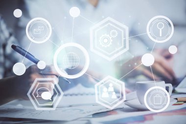 Not alan insanların üzerine sosyal ağ temasının çifte pozlandırılması. İnsan bağlantısı kavramı