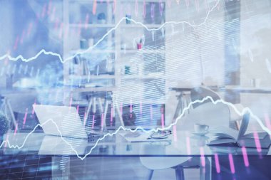 Hisse senedi borsası çizimine ve ofis iç planına çok maruz kalmış. Mali analiz kavramı.