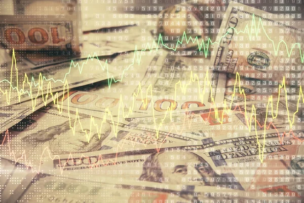 Multi Exposure Forex Chart Drawing Dollars Bill Background Concept Financial — Stock Photo, Image