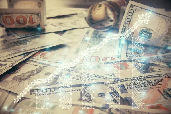 Forx Grafiğinin Çok Sayıda Görüntüsü Bize Dolar Banknotları Arka Planında — Stok fotoğraf