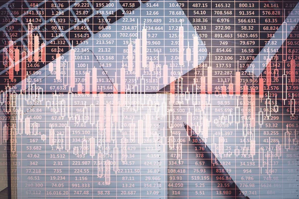 Aktiemarknaden Diagram Och Ovanifrån Dator Bordet Bakgrund Multiexponering Begreppet Finansiell — Stockfoto