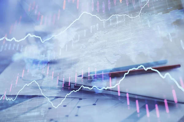 Forex Grafhologram Bord Med Datorbakgrund Dubbel Exponering Begreppet Finansiella Marknader — Stockfoto