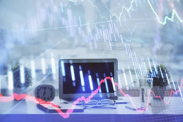 Forex Grafikon Hologram Asztalon Számítógépes Háttérrel Többszörös Expozíció Pénzügyi Piacok — Stock Fotó