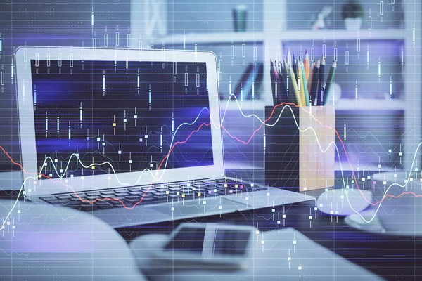 Pénzügyi Chart Rajz Táblázat Számítógép Háttérben Többszörös Expozíció Nemzetközi Piacok — Stock Fotó
