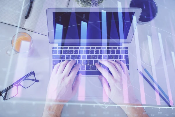 Double Exposure Man Hands Typing Laptop Keyboard Forex Chart Hologram — Stock Photo, Image