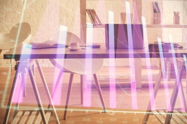 Hisse senedi borsası çizimine ve ofis iç planına çok maruz kalmış. Mali analiz kavramı.