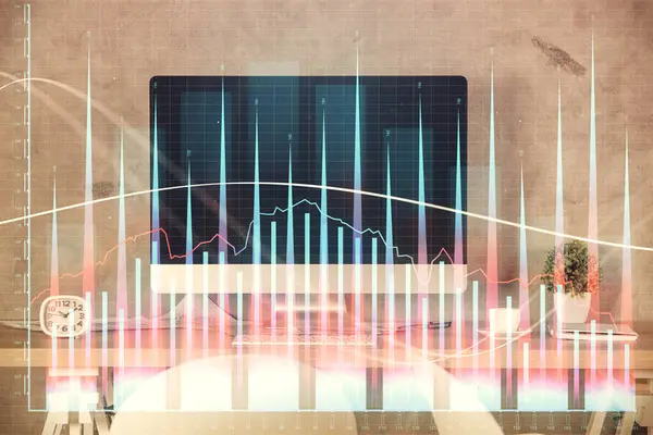 Multi Blootstelling Van Financiële Grafiek Tekening Kantoor Interieur Achtergrond Begrip — Stockfoto