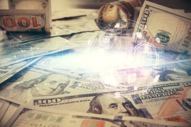 Sosyal ağların çoklu pozlanması bize dolar banknotları veriyor. İnsanlarla bağlantı kavramı.