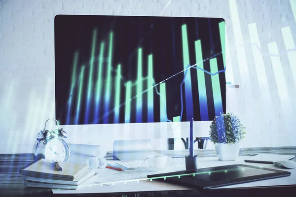 stock image Forex Chart hologram on table with computer background. Multi exposure. Concept of financial markets.