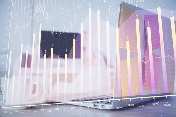 Forex Chart Hologram Table Computer Background Multi Exposure Concept Financial — Stock Photo, Image