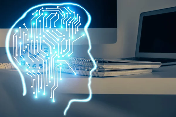 Bilgisayar Beyin Hologramıyla Iki Kat Maruz Kalmışlar Veri Yeniliği Kavramı — Stok fotoğraf