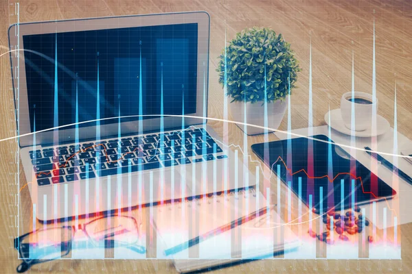 Financial Graph Colorful Drawing Table Computer Background Double Exposure Concept — Stock Photo, Image